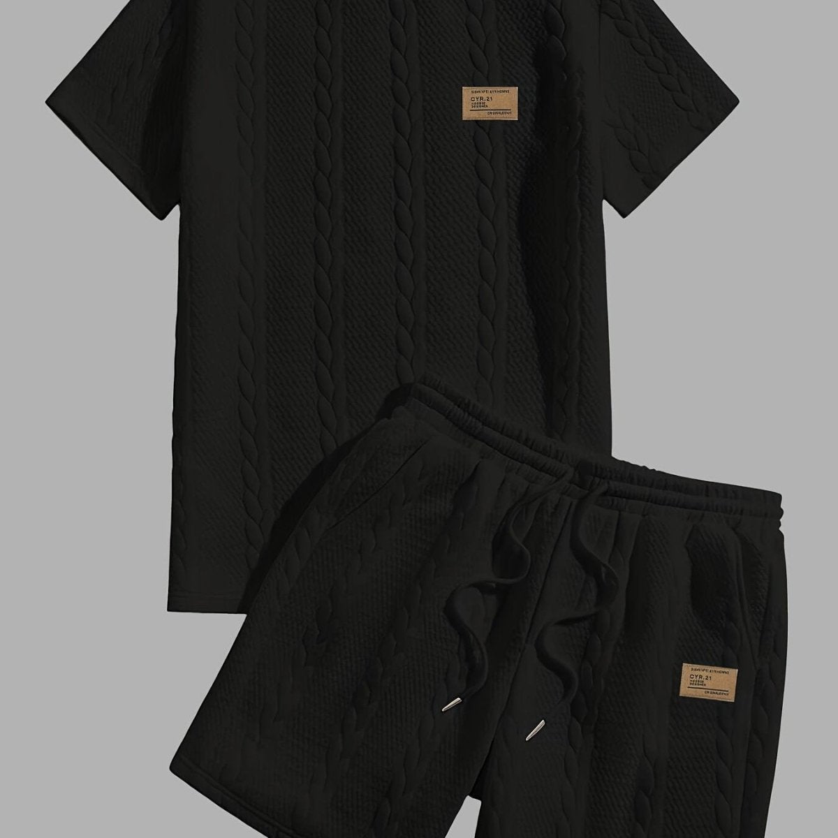 Camiseta de manga curta e shorts com cordão - Marrom, Conjunto de verão - Kolazi