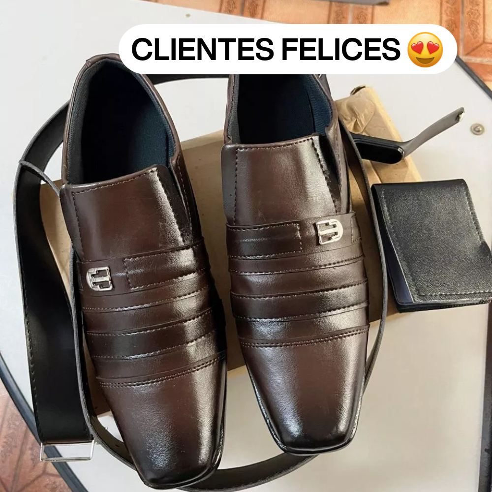[¡COMPRÁ 1 Y LLEVATE 3 DE REGALO!] Zapatos de Cuero Premium + Cinturón + Billetera + Reloj Digital