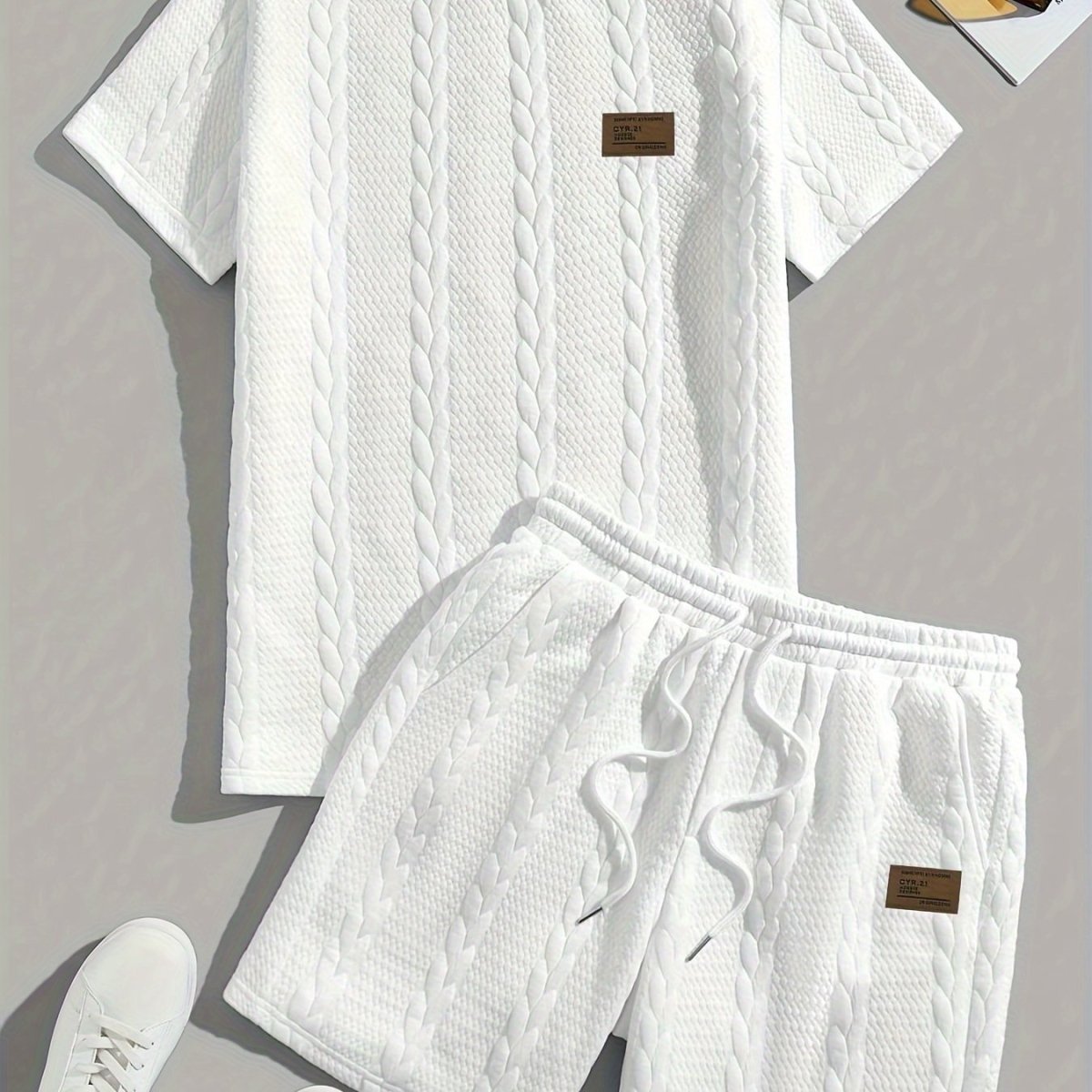 Camiseta de manga curta e shorts com cordão - Marrom, Conjunto de verão - Kolazi
