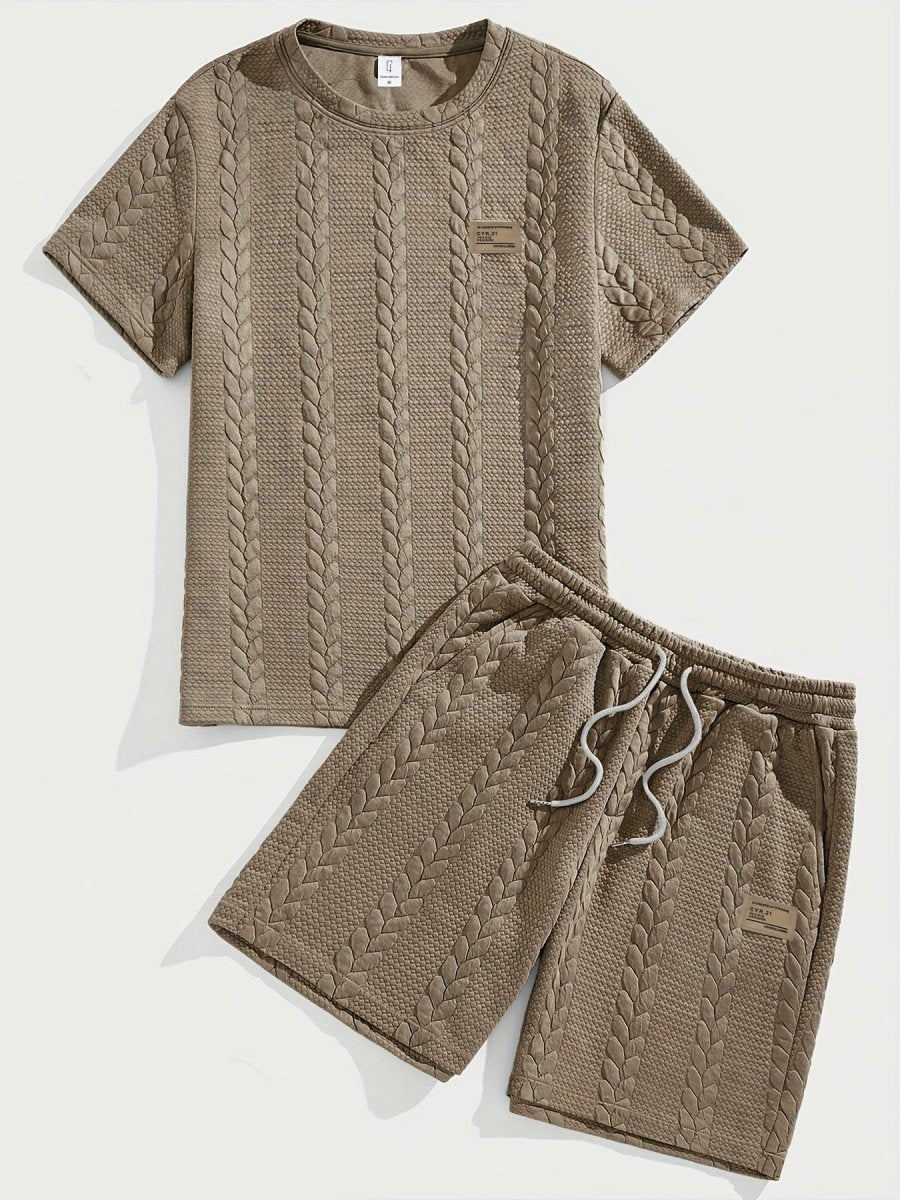 Camiseta de manga curta e shorts com cordão - Marrom, Conjunto de verão - Kolazi