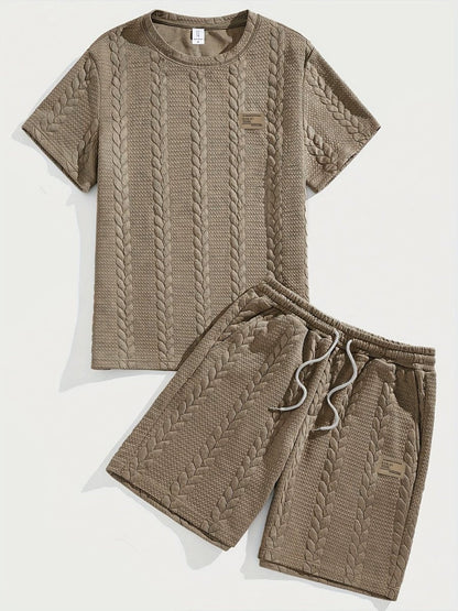 Camiseta de manga curta e shorts com cordão - Marrom, Conjunto de verão - Kolazi