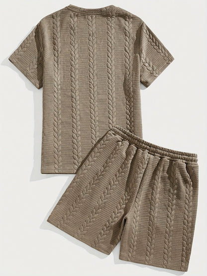 Camiseta de manga curta e shorts com cordão - Marrom, Conjunto de verão - Kolazi