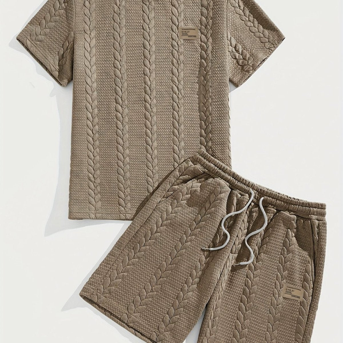 Camiseta de manga curta e shorts com cordão - Marrom, Conjunto de verão - Kolazi
