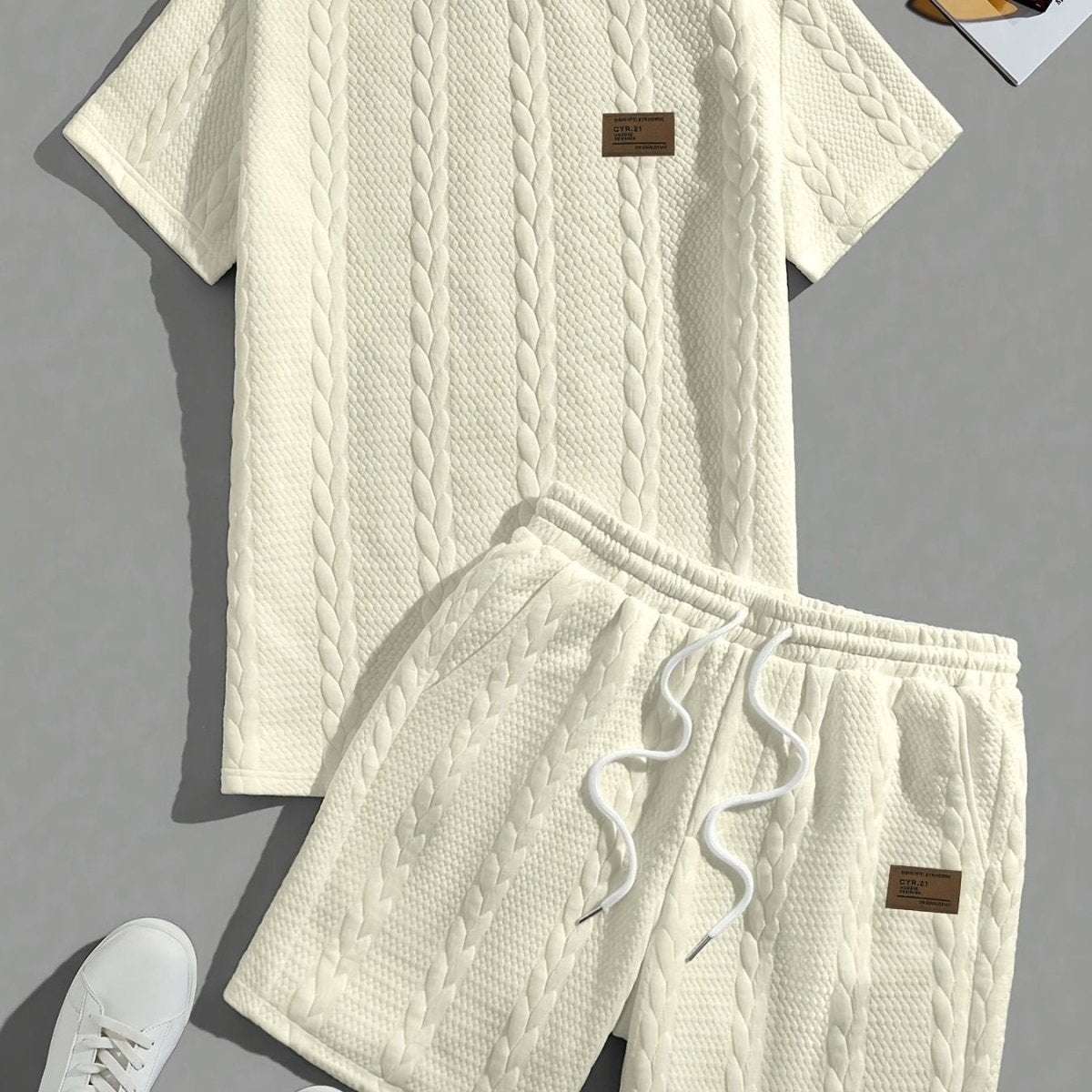 Camiseta de manga curta e shorts com cordão - Marrom, Conjunto de verão - Kolazi